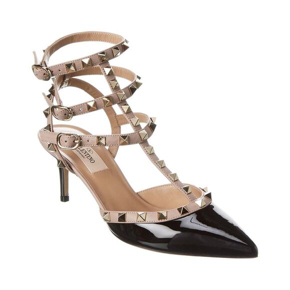 Valentino Shoes - Valentino Rockstud Caged 65 Patent Ankle Strap Pump, Black